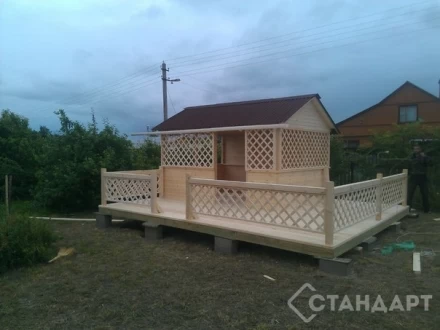 Деревянная беседка №16 4х3м с патио (патио 6х6м) Под ключ, фото 1