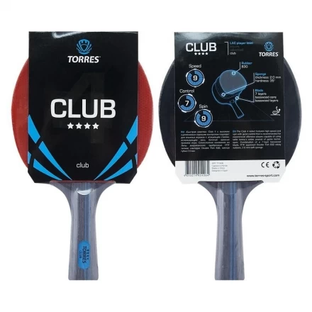Ракетка для настольного тенниса TORRES Club 4*, для тренировок, одобренная ITTF , фото 1