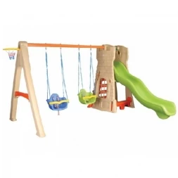 Игровой комплекс  из 2-х качелей, горки и баскетбольного кольца Pilsan 07-957, фото 1