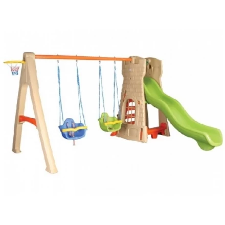 Игровой комплекс  из 2-х качелей, горки и баскетбольного кольца Pilsan 07-957, фото 1
