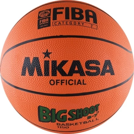 Мяч баск. &quot;MIKASA 1150&quot;  р.7, резина, FIBA III категории, бут.кам, нейл.корд, оранж-чер, фото 1