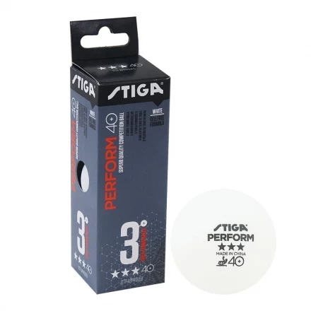 Мяч для наст. тенниса Stiga Perform 3***, 40+, арт.1113-2110-03, пластик,  ITTF Appr., уп.3 шт, бел, фото 1