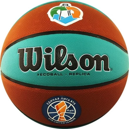 Мяч баск. WILSON VTB Replica ASG ECO, арт.WTB1534XBVTB, р.7, композит, бутил. кам, коричнево-бирюзов, фото 1