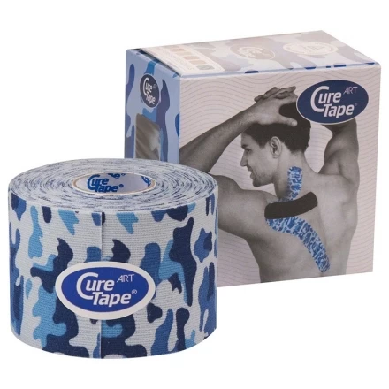 Тейп кинезиологический CureTape Art Camo, 5 см x 5 м, арт. 164002, бело-сине-голубой, фото 1