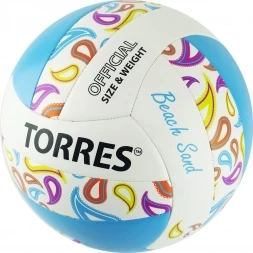 Мяч вол. пляжн. &quot;TORRES Beach Sand Blue&quot; арт.V32095B, р.5, синт.кожа (ТПУ),маш.сш,бут.к,бел-голуб, фото 2