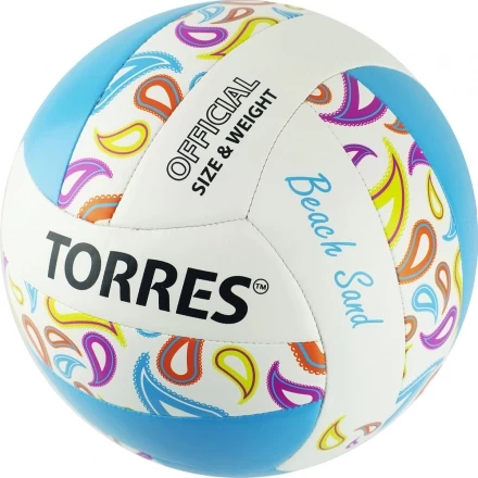 Мяч вол. пляжн. &quot;TORRES Beach Sand Blue&quot; арт.V32095B, р.5, синт.кожа (ТПУ),маш.сш,бут.к,бел-голуб, фото 2