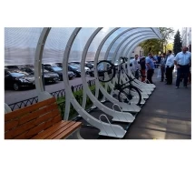 Велопарковка 45 градусов с навесом и лавочкой