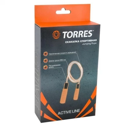 Скакалка &quot;TORRES&quot;, метал. трос в оболочке из ПВХ, мягкие, эргономичные ручки, подшипники, фото 2