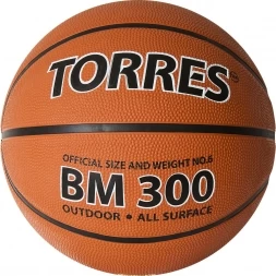 Мяч баск. &quot;TORRES BM300&quot; арт.B02016, р.6, резина, нейлон. корд, бут. камера, темнооранж-черн, фото 1