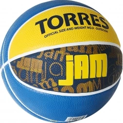 Мяч баск. &quot;TORRES Jam&quot; арт.B02043, р.3, резина, нейлон. корд, бут. кам., син-желт-голубой, фото 2