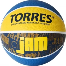 Мяч баск. &quot;TORRES Jam&quot; арт.B02047, р.7, резина, нейлон. корд, бут. кам., син-желт-голубой, фото 1