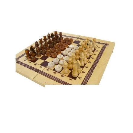 Игра 2 в 1 шашки, шахматы с деревянными фигурами, фото 1