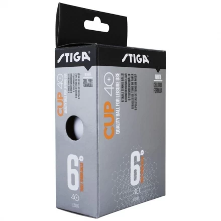 Мяч для наст. тенниса Stiga Cup  ABS, арт.1110-2510-06, диам.40+мм, пластик, упак. 6 шт, белый, фото 1