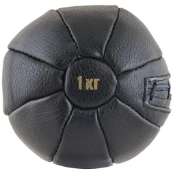 Медбол FS№1000, 1кг, нат. кожа, наполнитель резиновая крошка, диам. 14 см, машинная сшивка, черный