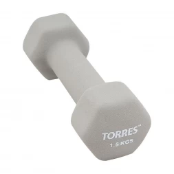 Гантель &quot;TORRES 1.5 кг&quot;, металл в неопреновой оболочке, форма шестигранник, серый, фото 1