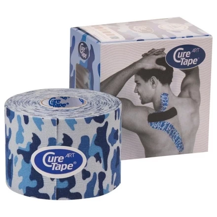 Тейп кинезиологический CureTape Art Camo, 5 см x 5 м, арт. 164002, бело-сине-голубой, фото 1