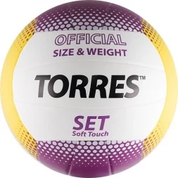 СЦ*Мяч вол. &quot;TORRES Set&quot; арт.V30045, р.5, синт.кожа (ТПУ), клееный, бут.кам, бело-желто-фиолетовый, фото 1