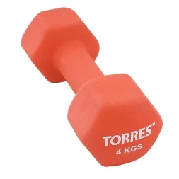 Гантель &quot;TORRES 4 кг&quot;, металл в неопреновой оболочке, форма шестигранник, красный, фото 1