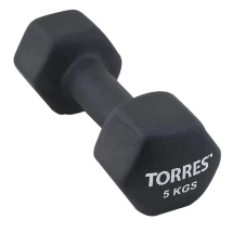 Гантель &quot;TORRES 5 кг&quot;, металл в неопреновой оболочке, форма шестигранник, черный
