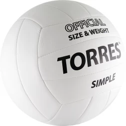 СЦ*Мяч вол. &quot;TORRES Simple&quot; арт.V30105, р.5, синт.кожа (ТПУ), маш. сшивка, бут. камера, бело-черный, фото 2