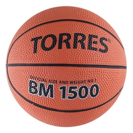 Мяч баск.сув.&quot;TORRES BM1500&quot; арт.B00101, р.1,диам. 12 см, резина, нейлон. корд,бут. кам,кор-черн, фото 1