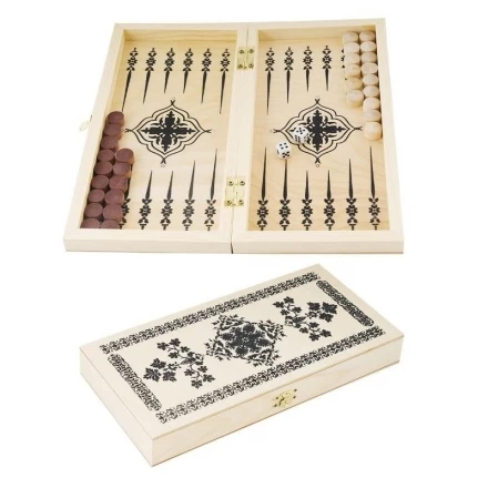 Нарды дорожные, доска 14,5х29*3,8 см, 30 дерев. шашек, 1 пара игр.костей (зар), фото 1