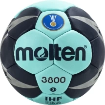 Мяч ганд. &quot;MOLTEN 3800&quot;, арт. H3X3800-CN, р.3, мат.ПУ,32 пан, руч.сш, бирюзово-т.синий