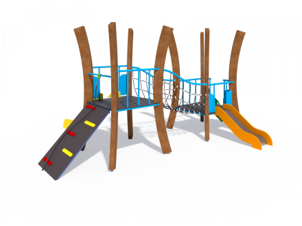 УК 7.926.01 Флекс две башни с горкой и мостиком нерж, фото 1