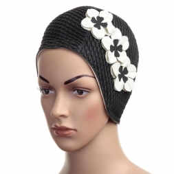 Шапочка для плавания женская &quot;FASHY Babble Cap with Flowers&quot;, резина, черно-белый
