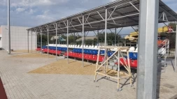 Трибуна сборно-разборная 3-х рядная на 100 мест (с навесом из поликарбоната) СТ-184, фото 2