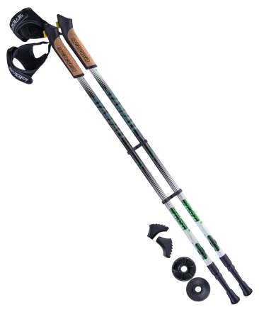 Палки для скандинавской ходьбы Starfall, 77-135 см, 2-секционные, чёрный/белый/ярко-зелёный, фото 1
