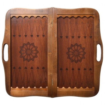 Нарды кожаные &quot;Цветок&quot; средние с ручкой (Россия, дерево, 50х25х5 см), фото 1