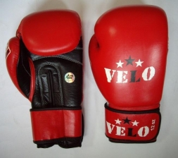 Перчатки бокс VELO (кожа) 12 oz красные AIBA