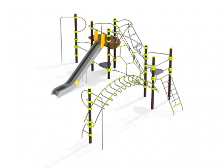 УК 7.305.11 Две башни с горкой, рукоходом и сеткой цинк, фото 1