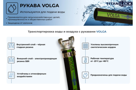 Рукав для воды напорный VOLGA (20 м, 10 бар, внутренний диаметр 76 мм) TITAN LOCK TL076VG_20, фото 2