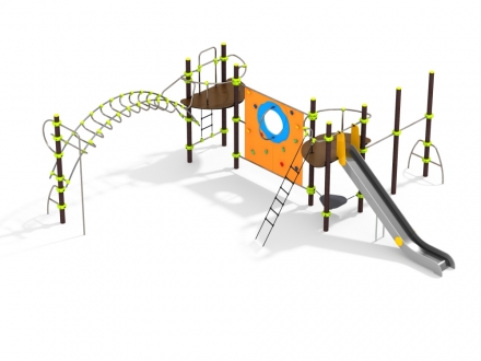 УК 7.307.01 Две башни с горкой, рукоходом и стенкой альпениста нерж, фото 1