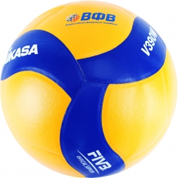 Мяч вол. &quot;MIKASA V390W&quot;, р.5, синт.кожа (ПУ), 18 пан., оф. парам. FIVB,клееный, бут.кам, желто-синий