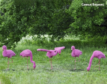 Топиари композиция фламинго розовый, семья Ларри, 5 шт - газон Eco, фото 3
