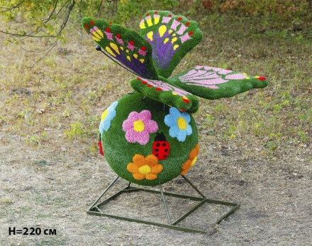 Топиари композиция бабочка на шаре поляна, H=220 см - газон Eco, фото 1