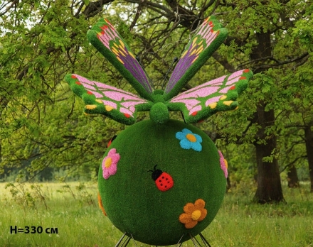 Топиари композиция бабочка на шаре поляна, H=220 см - газон Eco, фото 5