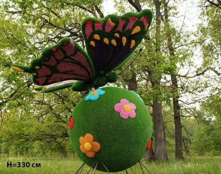 Топиари композиция бабочка на шаре поляна, H=330 см - газон Eco, фото 1