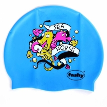 Шапочка для плавания детская &quot;FASHY Silicone Cap Printed&quot;, принт &quot;морской конек&quot;, ярко-голубой