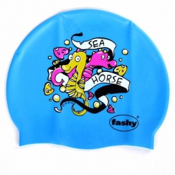 Шапочка для плавания детская &quot;FASHY Silicone Cap Printed&quot;, принт &quot;морской конек&quot;, ярко-голубой