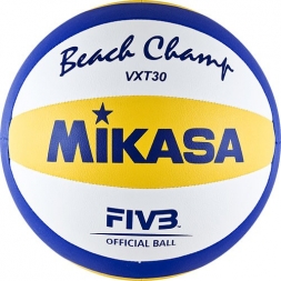 Мяч вол. пляжн. &quot;MIKASA VXT30&quot;,мягкая синт.кожа (ПУ),маш.сш.,10 пан, бут.кам,нейлон.к,бел-син-желт