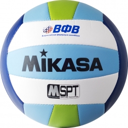 Мяч вол. пляжн. &quot;MIKASA VXS-BFU&quot;,р.5, синт.кожа(ТПУ),лого ВФВ,18 пан.,маш.сш,бут.кам,син-гол-зел, фото 2