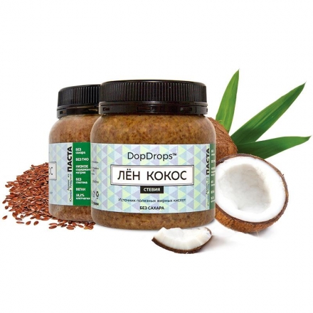 Кокосовая паста со льном и стевией, в пластике, 250г, фото 1