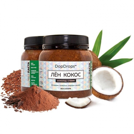 Шоколадно-кокосовая паста cо стевией и льном, в пластике, 250г, фото 1