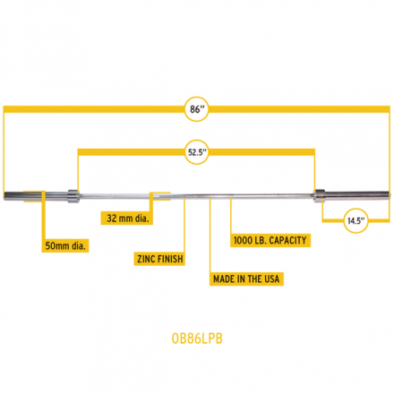 Гриф олимпийский прямой 86&quot;, до 450 кг, хромированный (класс-ZINK), фото 6