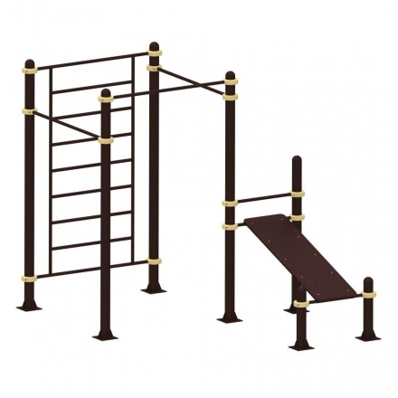 Шведская стенка, три турника и скамья для пресса YSK57, фото 1