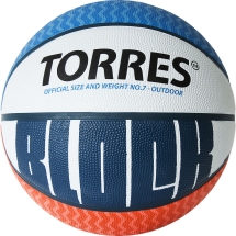 Мяч баск. &quot;TORRES Block&quot; арт.B02077, р.7, резина, нейлон. корд, бут. камера, бело-сине-красный